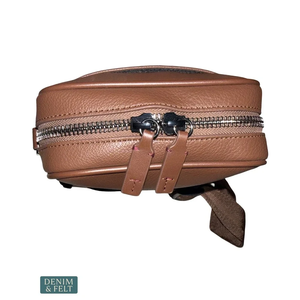 NEW Ted Baker London Brown Double Zip‎ Camera Crossbody Pebbled Leather Travel